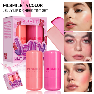 2PCS Jelly Lip&Cheek Tint Set 2 in1 Blush Lip Gloss Stick Hydrating Long-Lasting Refreshing Face Contouring Cream Stick