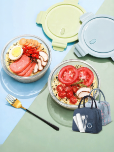 CrossOver | Heat Resistant Glass Microwave Rice Box round Shape Lunch Box with Lid Freshness Preservation Container for Office Workers