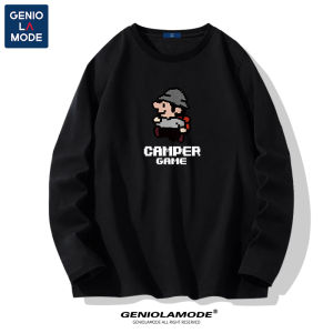 Geniolamode Pure Cotton Long Sleeve T-Shirt Mens Solid Color Simple Spring Autumn Large Size Short Sleeve Base Shirt