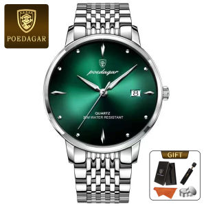 Poedagar Chính Hãng Đồng hồ nam dây đeo bằng thép không gỉ lịch dạ quang không thấm nước 868