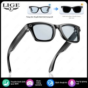 LIGE | Kính Thông Minh AI 800W Camera Dịch Thuật Đổi Màu Chống Nước Chức Năng Gọi Điện Quay Video Kính Mát Thông Minh Nhiều Màu Sắc Dành Cho Nam