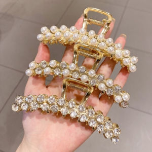 Korean Style Large Pearl Rhinestone Hair Clip Back of Head Hairclip Diamond Hair Pin Metal Hair Clips for Women Fashion Accessories