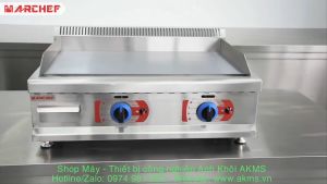Bếp chiên phẳng gas Marchef GG-750D công suất nhiệt 2.7kW x 2 mặt chiên thép A3 dày 16mm mạ Crom chống đen