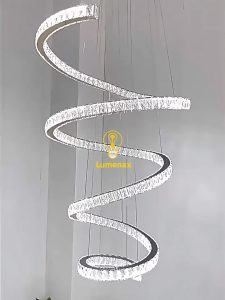Creative Stairs Hanging Lamp LED Pendant Lights Home Lighting Fixtures Fashion Crystal Villa Luminaire Suspende Luminaire Lustre Tricolor With Remote