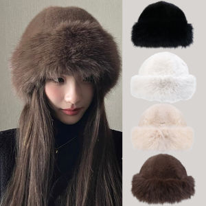 Winter Warm Plush Mongolian Hat for Women Windproof Headgear New Thick Fluffy Fur Ear Protection Hat Simple Fashion Femal Cap