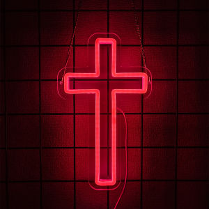 Cross Neon SignJesus LED Neon Lights for Wall Art Decor for Bedroom Christening Day Auditorium Wedding Christian Easter Gifts