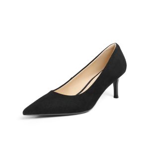 Belle | Black Fine Heel Autumn Commuter Leather Low Cut Single Shoes