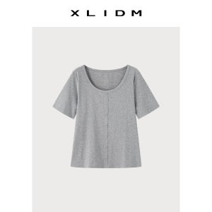 Cotton U-Neck Shoulder-Fitting Slim Breathable Elastic Women T-shirt