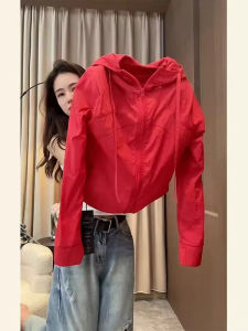 Red Hooded Lightweight Breather Sun Protection Jacket