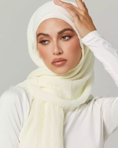Cotton Crinkle Hijab Plain Soft Lightweight Headscarf Crinkle Cotton Women Muslim Scarf Best-Selling Scarf Shawl