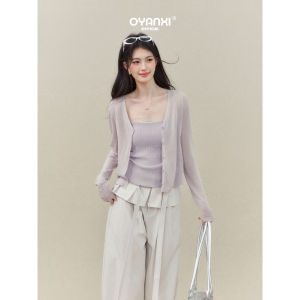 OUYANGXI | Bộ Áo Kẹt Len Tím và Áo Dây Ngắn Phong Cách Hè