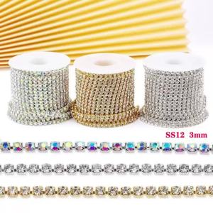 1/5/10 Yard 3mm SS12 Claw Rhinestone Chain Silver/Gold AB Color Dense Crystal Chain for DIY Jewelry Wedding Dress Hair Accessori