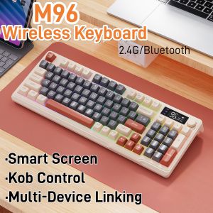 FreeWolf M96 Wireless Keyboard with ScreenGaming Keyboard Bluetooth Dual-Mode ConnectionMulti-Device LinkingErgonomic