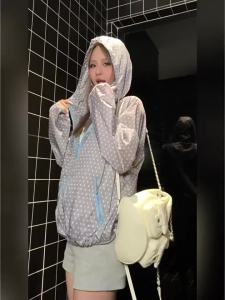 A chock | Translucent Polka Dot Printed Hooded Zipper Jacket