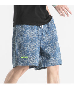 Quần Short Denim Nam Mùa Hè Phong Cách Nhật Bản Cổ Điển Quần Short in Họa Tiết Thêu Quần Short Rộng Rãi Quần Short Năm Nút