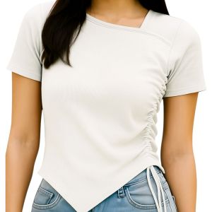 Atasan polos serut samping kiri lengan pendek wanita/kaos wanita korean style/t-shirt