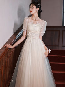 ชุดราตรีสีแชมเปญหรูหราสำหรับผู้หญิง ชุดราตรีพิเศษ ชุดงานปาร์ตี้ ชุดเจ้าสาว ชุดงานวิจัยศิลปะ ชุดงานวันพิธีการวัยผู้ใหญ่