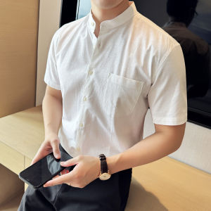 New Chinese Style Stand Collar Linen Shirt Men Short Sleeve Summer Thin High End Business Casual Comfortable Versatile Handsome Shirt