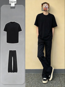 Black Regular Shoulder Short Sleeve Summer Outfit Trousers