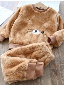 Baby Girl Winter Sleepwear Set Fleece Double-sided Velvet Childrens Home Clothes Toddler Outfit Baby Boy Winter Apparel
