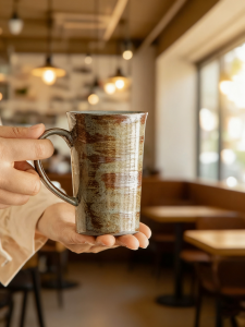 Handmade Ceramic Coffee Mug Large Capacity Coarse Ceramics Underglaze Color Water Cup Trendy Universal Geometric Pattern