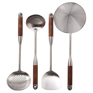 Thickened Stainless Steel Walnut Wood Cooking Spatula Set for Stir-Frying Soup And Fried Food Kitchen Utensils