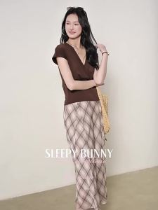 Vintage Plaid Chiffon High Waisted Slimming Lightweight Flowy A-line Skirt