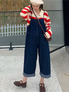 Vintage Large Size Denim Overalls Womens Fashionable Spring Autumn High Waist Wide Leg Casual Jeans Overalls for plus Size