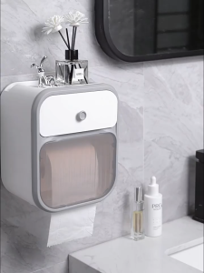 Waterproof Toilet Paper Box Double-layer Toilet Paper Rack Without Drilling Wall-mounted Tissue Box In The Bathroom & Org