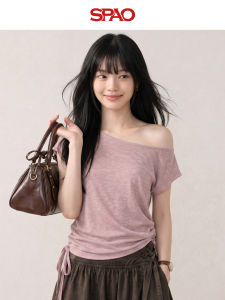 spao | Áo Sơ Mi Dáng Ôm Không Quai Vai Có Dây Rút Hồng