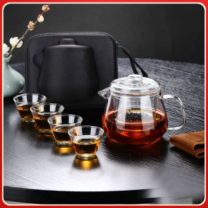 Portable Glass Tea Set Travel 1 Pot 2 Cups