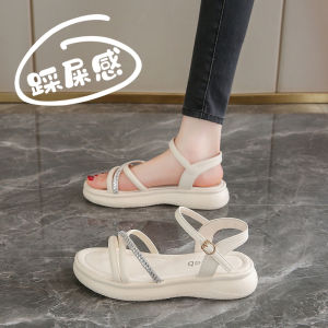 รองเท้าแตะส้นหนาสำหรับผู้หญิงในช่วงฤดูร้อน รองเท้าแตะแบบสวมสองทาง กันลื่น ระบายอากาศได้ดี สไตล์ผีเสื้อ ขนาด 34 รองเท้าแตะแบบสวมสบายสำหรับกลางแจ้ง