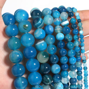 27-90pcs/lot 4/6/8/10/12/14mm Blue Stripe Natural Stone Beads Loose Spacer Beads For DIY Jewelry Making Necklace Bracelet