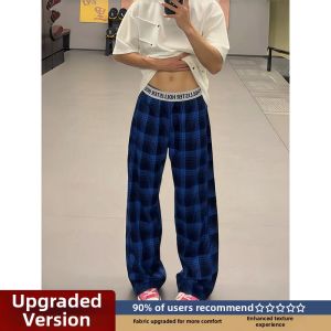 LIUBU | Vintage Blue Black Check Wide Leg Light Pants