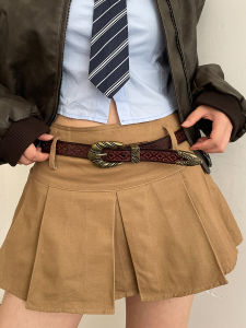 Retro American Brown Leather Belt for Women New 2024 Versatile Decorative Design Sensation Small Crowded Trendy Jeans Belt