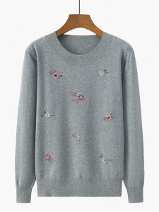 Fall and Winter New Mothers Clothes round Neck Fashion Embroidered Sweater Extra Large Size plus Size Middle-Aged and Elderly Womens Knitwear Tops