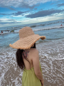 หมวกไหมพรมทรงกลมชายหาดสไตล์ลำลองสำหรับฤดูร้อน หมวกกันแดด หมวกถ่ายภาพ หมวกไหมพรมชายกว้าง หมวกไหมพรมชายหาด หมวกไหมพรมทรงกลม หมวกไหมพรมชายหาด