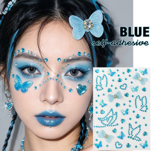 1Pcs Fairycore Purple Face Rhinestone Stickers 3D Butterfly Bow Heart Crystal Decals Y2K Festival Stage Makeup Temporary Tattoos