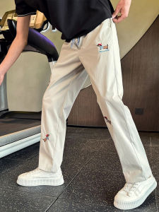 กางเกงลำลองผ้าไหมน้ำแข็งแห้งเร็วสำหรับเด็กผู้ชาย ทรงตรง ทรงสลิมฟิต ทรงขากระบอกเล็ก ทรงลำลอง สไตล์อเมริกัน