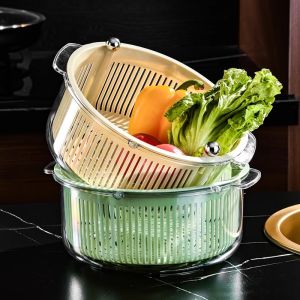 AMU·PIGGY | New Double Layer Plastic Fruit and Vegetable Washing Basket