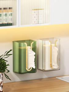 Wall-Mounted Toilet Paper Box Kitchen Hanging Towel Storage Box No-Punching Required Paper Towel Holder for Home Bathroom