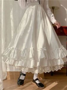 Váy Chữ a Cạp Cao Xếp Ly Hai Lớp Màu Trơn Dài Đến Giữa Bắp Chân Phong Cách Đường Phố Mùa Thu 2024