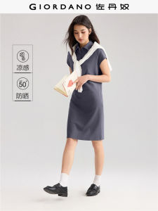 ZaDanNu Womens Summer New Black Tech Cool Feeling Sun Protection Dress Shoulder Sleeve Turn-down Collar Dress Casual Cotton Polo Skirt