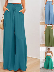 High Waist Elastic Wide Leg Casual Pants Street Style Long Straight Tube Trousers Comfortable Loose Fit High Waist Pants