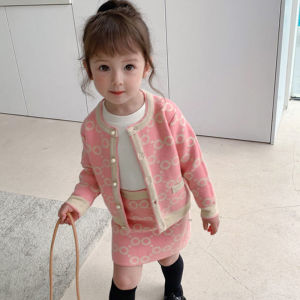 Girls Spring Knitted Sweater And Skirt Set Two-Piece Childrens Outfit Korean Style Casual Polyester Fiber Baby Clothes
