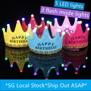 ✨SG Ready Stock✨Birthday party decoration princess crowns kids adults non-woven felt crown headband with led light flashing