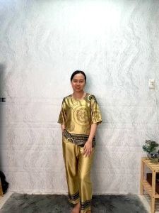 Đồ bộ mặc nhà trung niên lụa Tơ Tầm tay lở quần ống suông dài 9 tấc đồ mặc nhà trung niên size lớn từ 50 - 75 kg N15