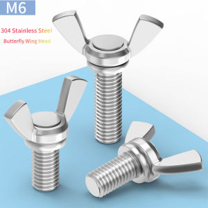 304 Stainless Steel Butterfly Head Wing Screws M6 10Pcs Hand Twist Thumb Bolts Anti-Rust Durable Sturdy Fasteners for Industrial