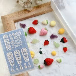 1 Pc Strawberry Nail Mold Fruit Grape Durian Cute 3D Nails Art Decorations DIY Silicone Nail Template Mold