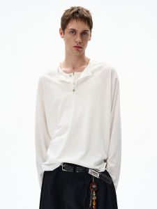 MADWITCH | Sleek American Minimalist Loose Fit T-shirt Henry Collar